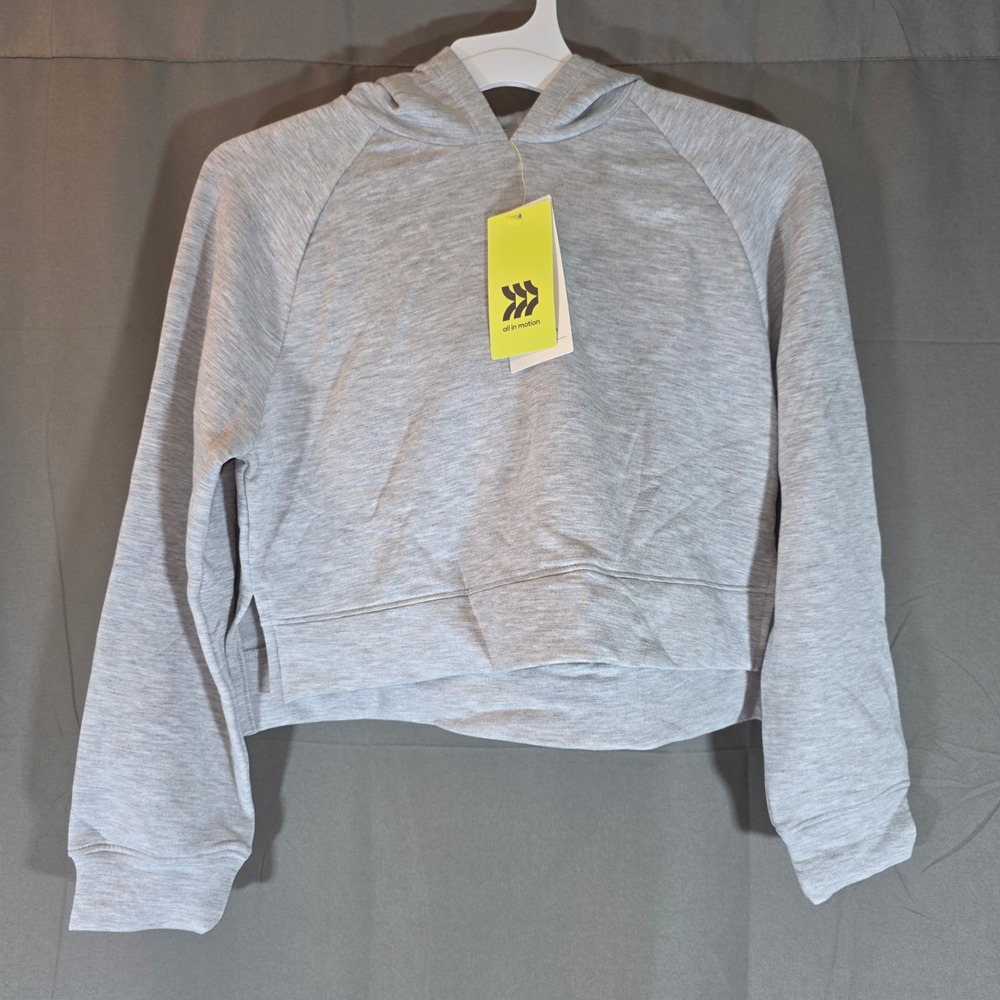 All In Motion Girls Heathered Gray Cropped Pullover Hoodie Size M 8 Activewear